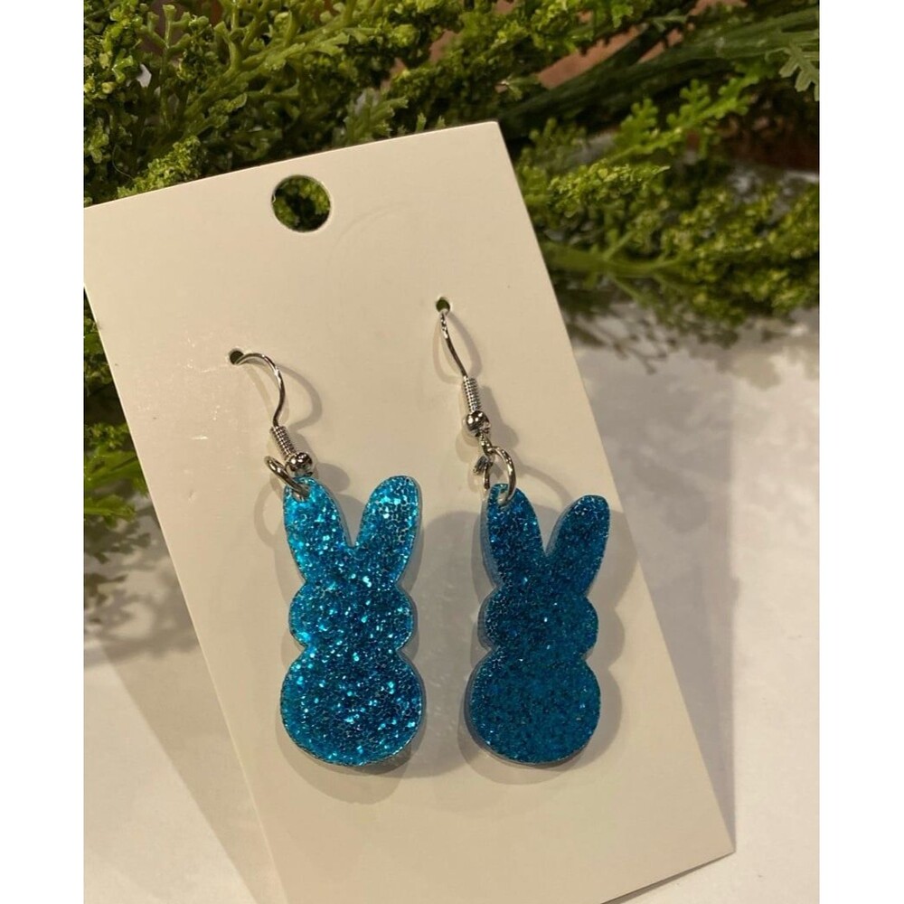 Easter Sparkle Bunny Rabbit Dangle Earrings Pastel Spring Cute Holiday Jewelry - Picture 5 of 6